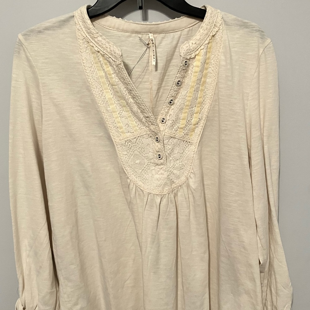 Nine 1 Eight Boho cream top embellished sz XL